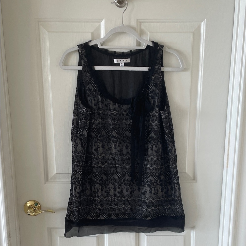 CAbi Vintage Black Lace Sleeveless Top